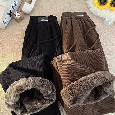 Velvet high waisted wide leg pants women winter new streetwear thickened lambskin corduroy pants lazy joggers women casual pants