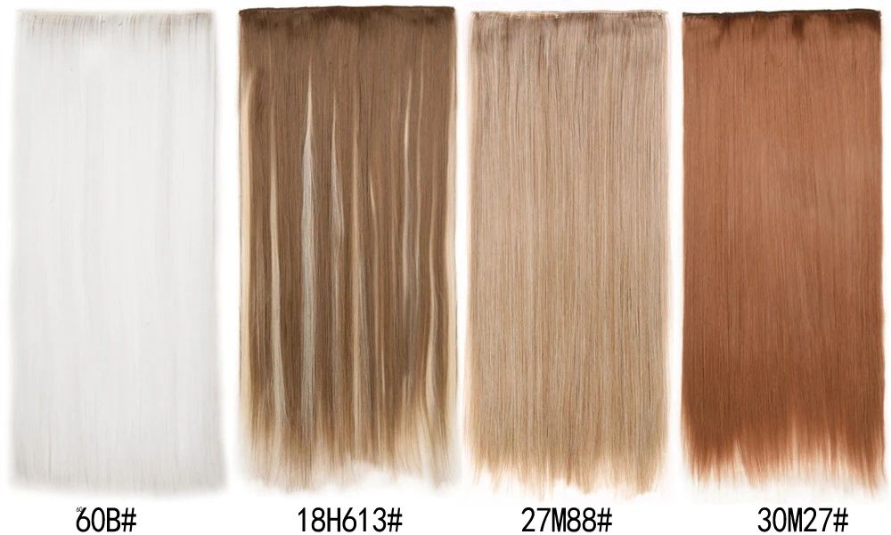 16 Presilhas em Apliques de Cabelo 60cm de Comprimento Liso Penteado Sintético Loiro Preto Perucas Resistente ao Calor Cabelo Falso 6Pçs/Conjunto