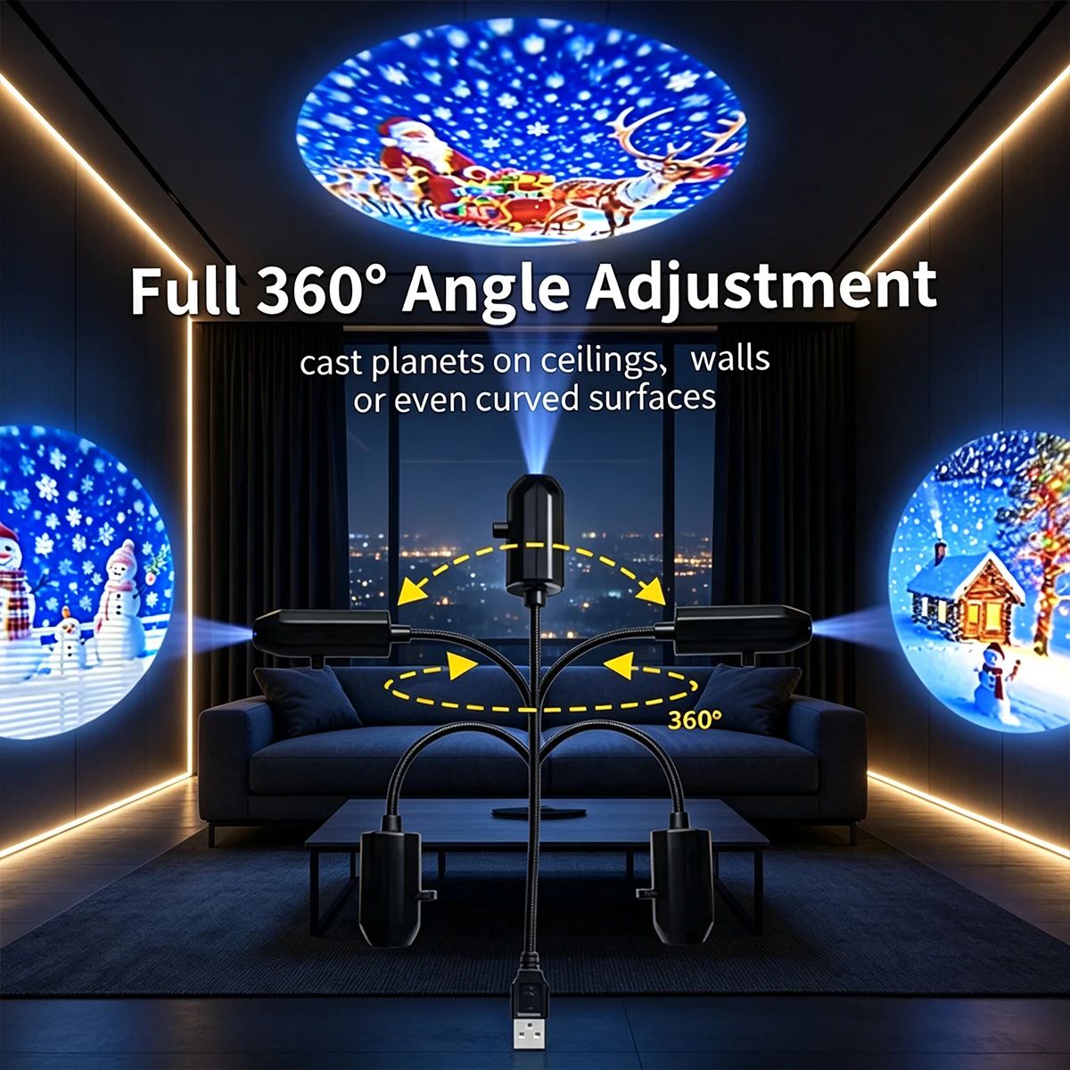 Christmas Projector LED Night Light Lifelike 4/6/10 Patterns Santa Claus Christmas Tree Ceiling Wall Decor Education Toy Gift