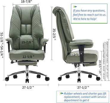 Big and Tall Office Chair 400lbs Wide Seat, Leather High Back Executive Office Chair with Foot Rest, Ergonomic Chairs