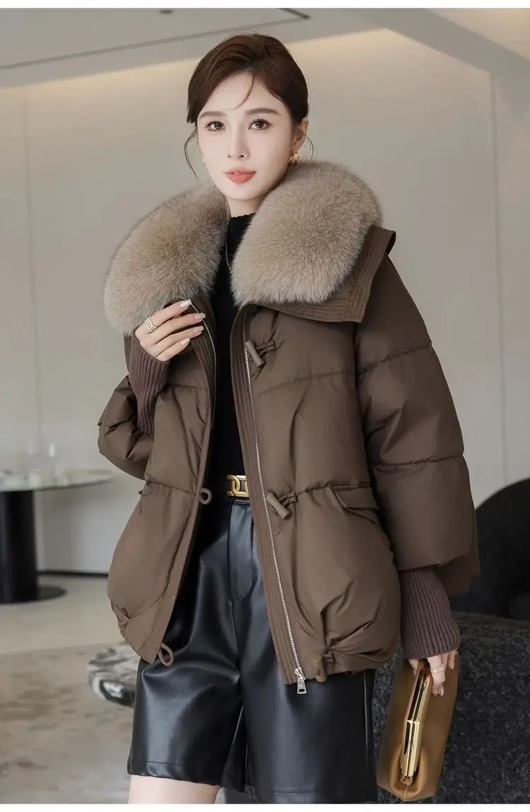 2025 Winter Down cotton Short Padded Jacket Women Parkas Fur Collar Thick Cotton Coats Clothes Black Casual Outerwear Female new