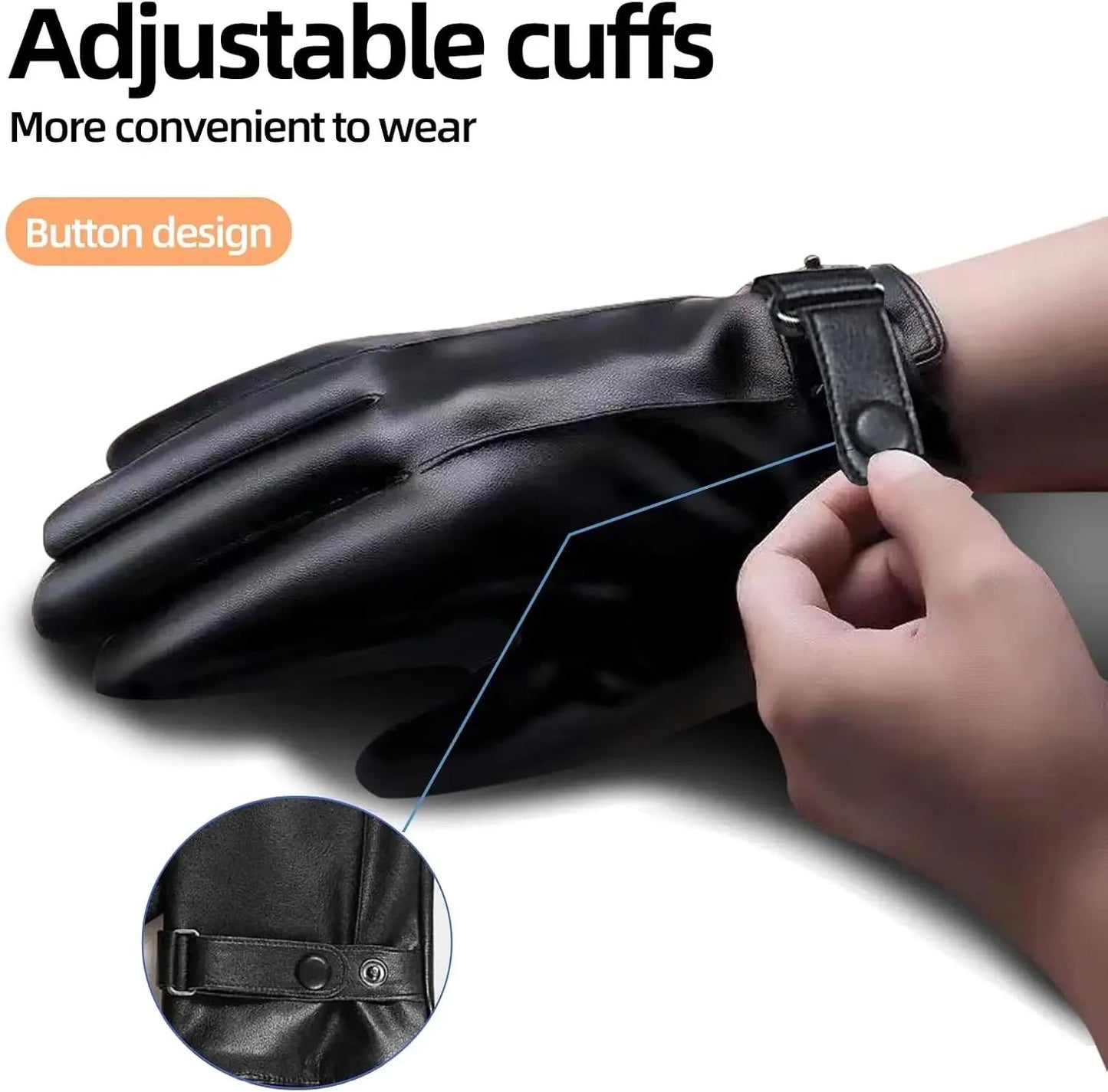 Novas Luvas de Couro PU para Motocicleta para Andar ao Ar Livre Masculinas Luvas de Inverno Quentes Forradas com Lã Luvas Touchscreen Laváveis à Mão