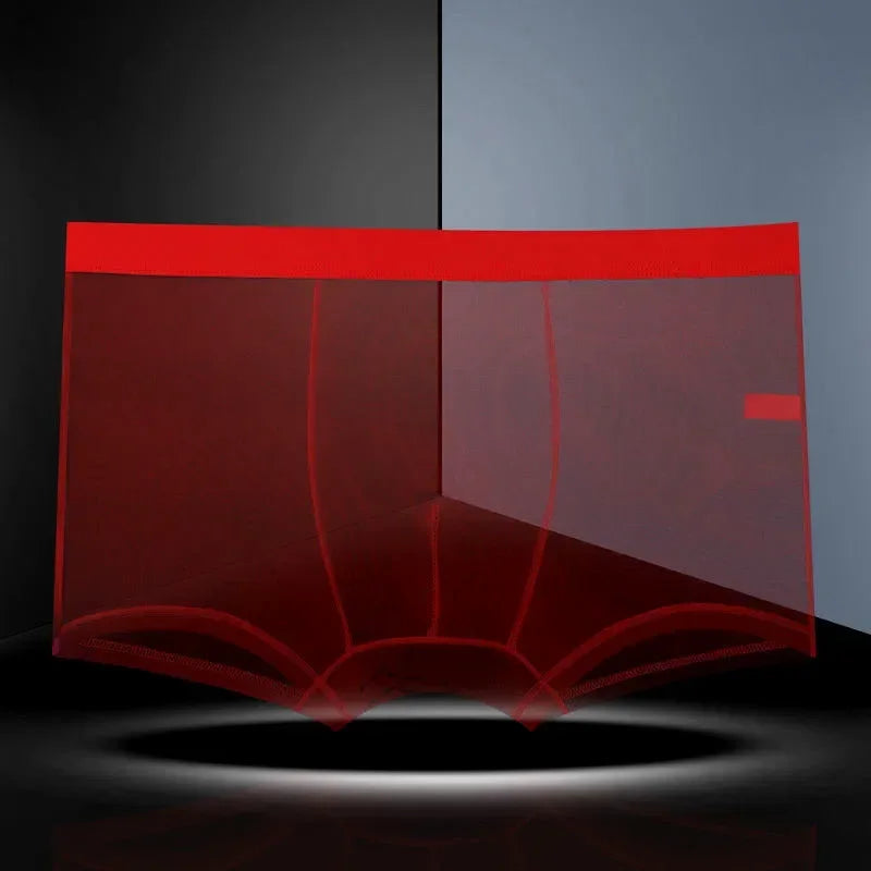 Men Transparent Boxers Bulge Ice Silk See Through Underpants Sexy Mid Waist Panties Lingerie Intimates