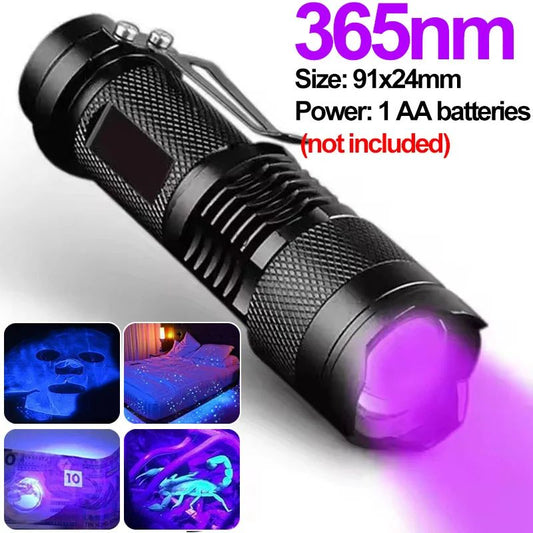 365/395nm UV Flashlight Zoomable Ultra Violet Torch Ultraviolet Lights for Pet Urine Stains Scorpions Fluorescent Agent Detector