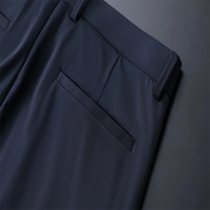 New Summer Men's Ice Silk High Stretch Business Suit Pants Male Army Green Blue Elastic Formal Office Straight Formal Trousers