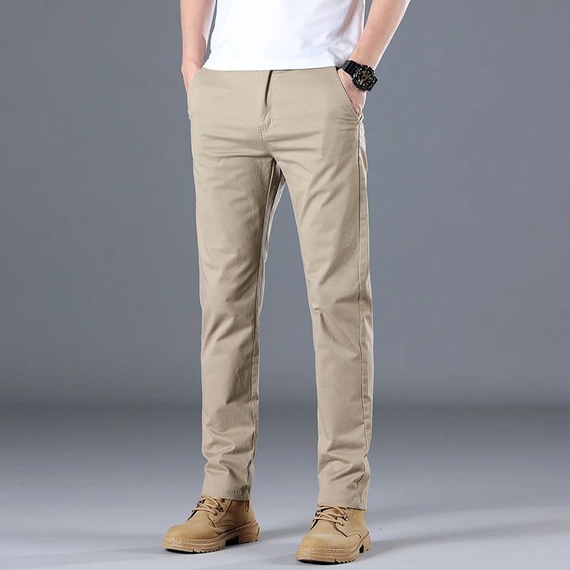 2024 Men's High Quality Pure Cotton Classic Solid Color Casual Pants Business Stretch Cotton Slim Straight Brand Trousers Male