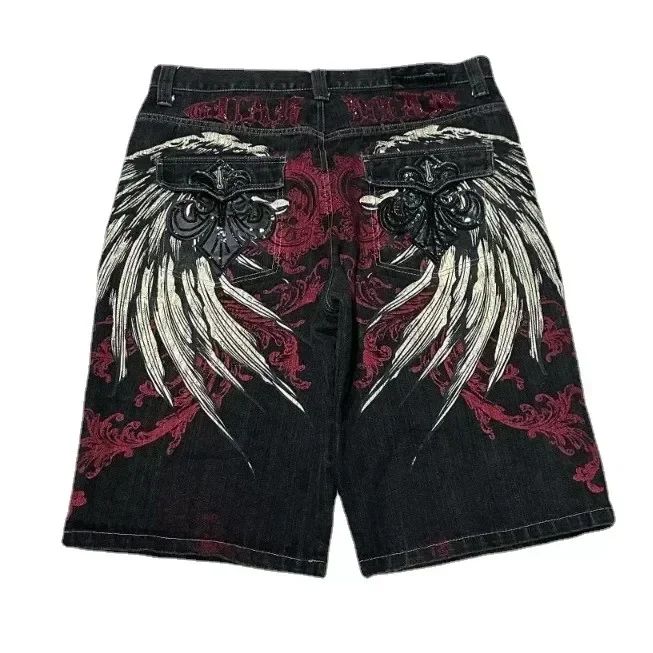 Y2K New Popular Denim Shorts Patch Vintage Shorts Men Women Street Hip Hop Fashion Harajuku Punk Loose High Waist Wide Leg Pants