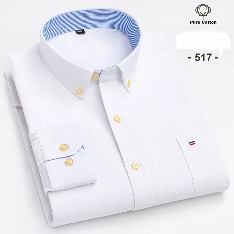 over size 7XL100%Cotton Oxford long-sleeve shirts for men slim fit formal plain shirt office white clothes elegant business tops