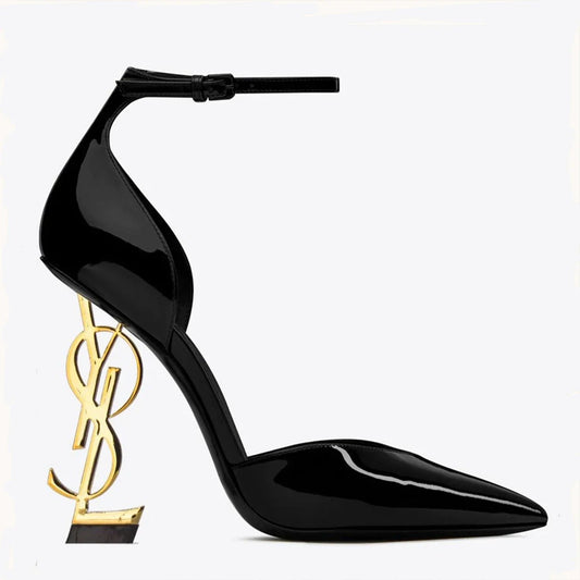 Maillard Sandals for Women Fashion High Heels for Women One-piece Patent Leather Square Head Letter Heel Open Toe Sexy Shoes