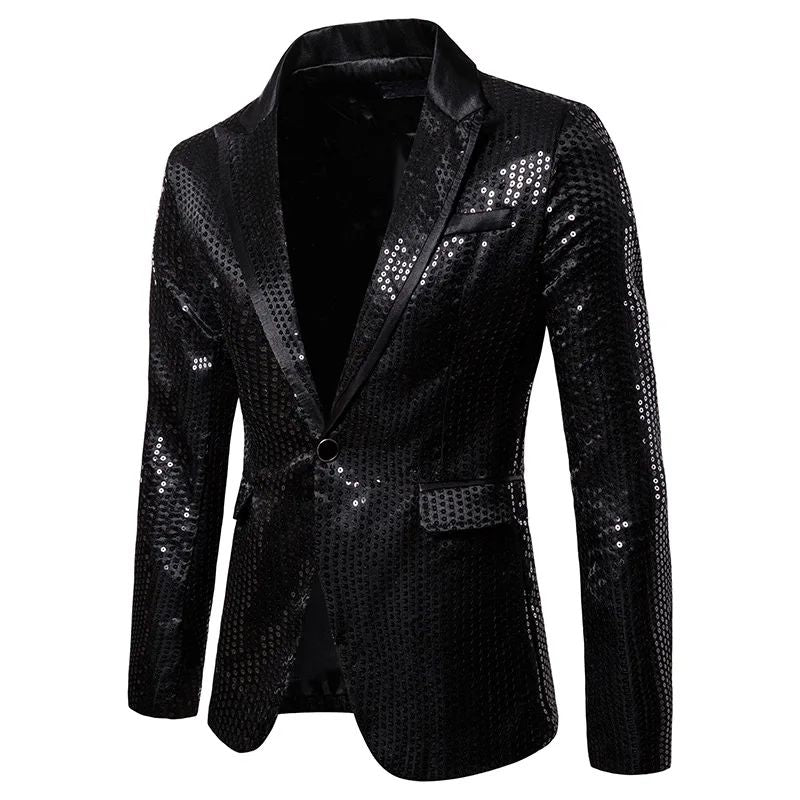 New Fashion Black Sequin Mens Shiny Suit Jacket One Button Blazer For Male Nightclub Singers Stage Dress Blazers Chaqueta Hombre