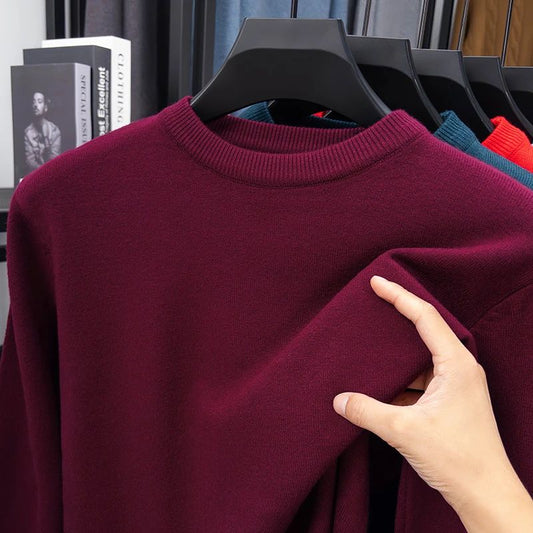 2025 New Men's Casual Sweater Round Neck Long Sleeve Knitted Sweater Diamond Pattern Fashion Versatile Top