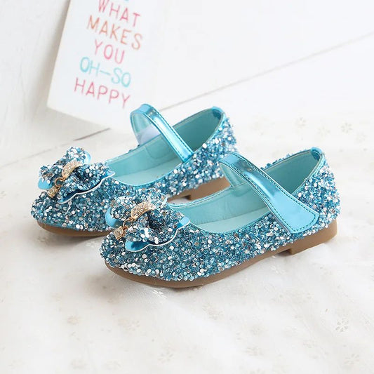 Fashion Girls Shoes Kids Flats Shoes Sequins Rhinestone Princess With Butterfly-Knot Flats Shoes For Students New Autumn 2022