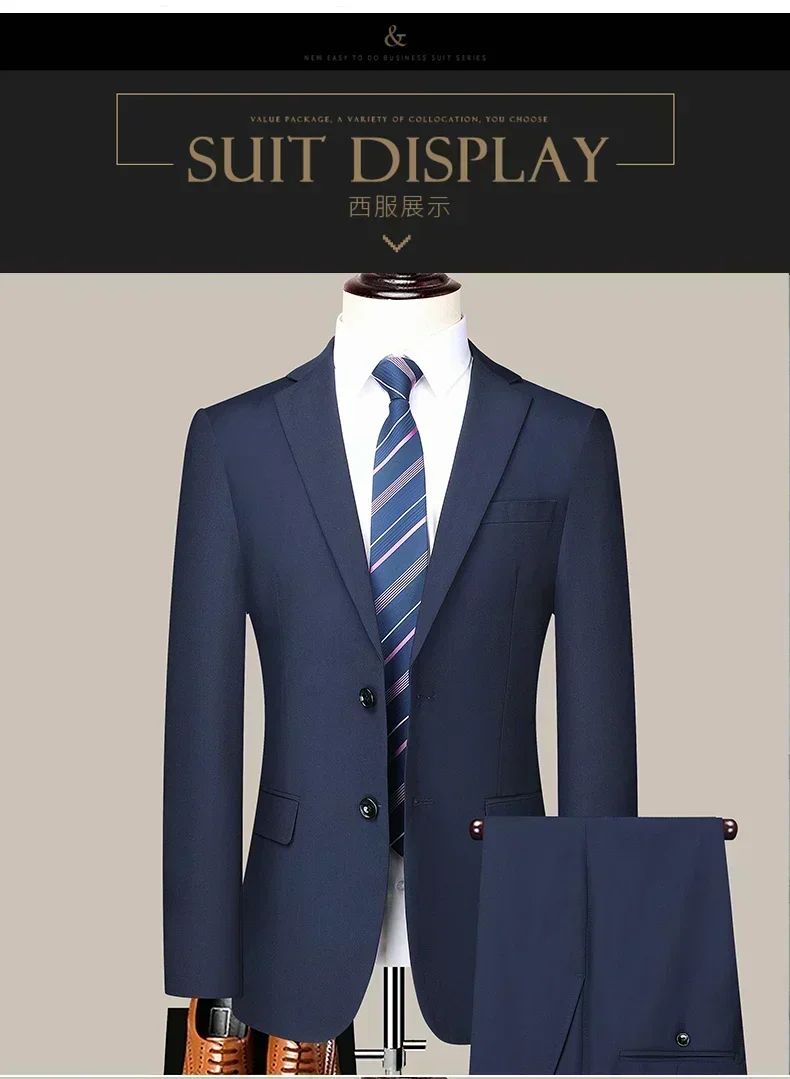 S-8XL New (Blazer+ Pants) Men's Fashion Business Gentleman Trend Slim-fit Casual Wedding Travel Plus-size Solid Color Suit