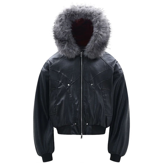 Vintage Men Winter Jackets Fur Collar Fleece Warm Parkas Coats Streetwear Harajuku Leather Jackets Casual Padded Jackets Outwear