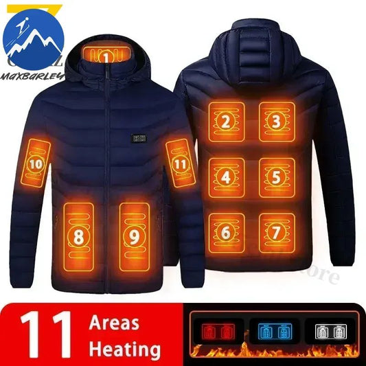 Intelligent Electric Heated Jacket Men Winter Warm Parka 3 Modes Adjustable Anti-Cold Ski Outdoor Camping Hiking Thermal Coat