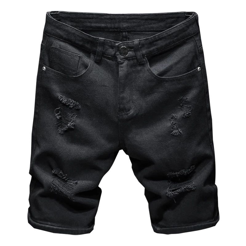 New White Jeans Shorts Men Fashion Ripped Knee Length Pants Simple Casual Slim Hole Denim Shorts Male Streetwear