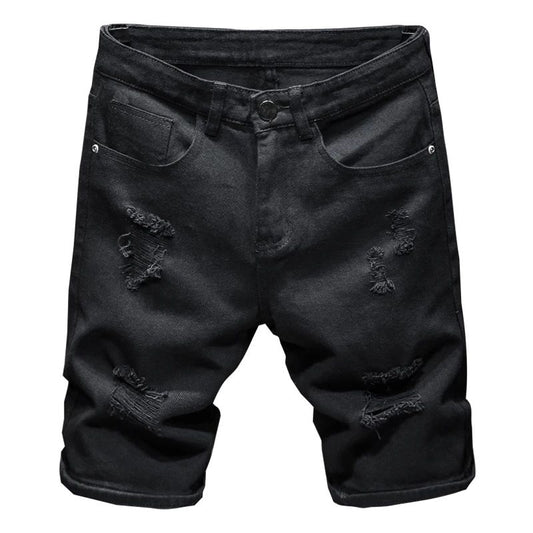 New White Jeans Shorts Men Fashion Ripped Knee Length Pants Simple Casual Slim Hole Denim Shorts Male Streetwear