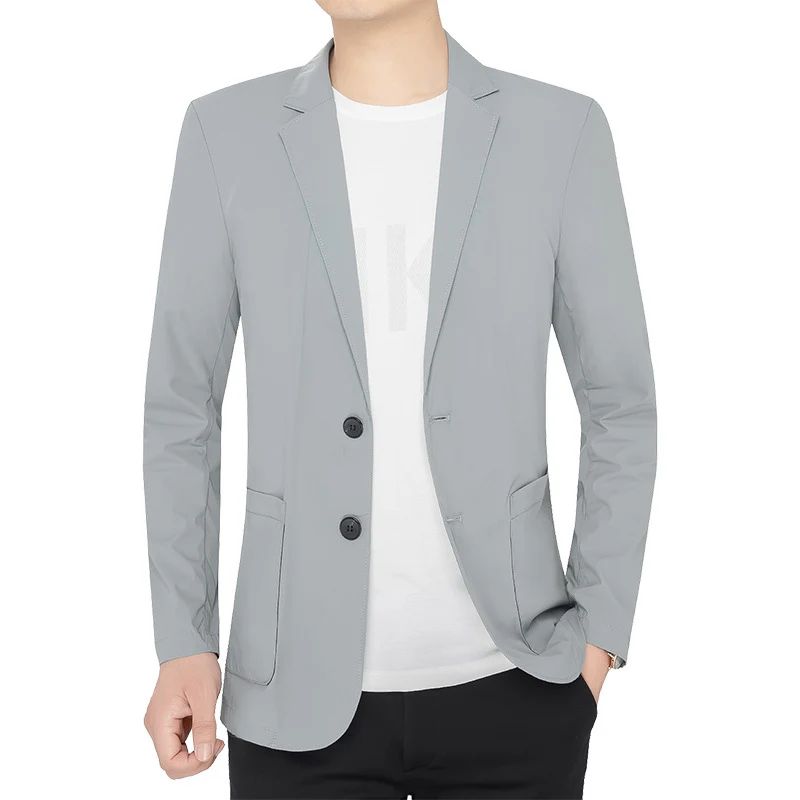 BROWON Brand Summer Men Blazers Gray Solid Color Thin Anti Wrinkle Quick Drying Soft Business Suit Blazer Jacket for Man