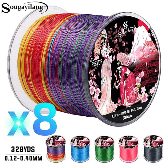Sougayilang Linha de Pesca Trançada X8 100/300 Arrastos 22~88LB Multifilamento Japonês PE para Acessórios de Pesca de Baixo, Lúcio e Carpa