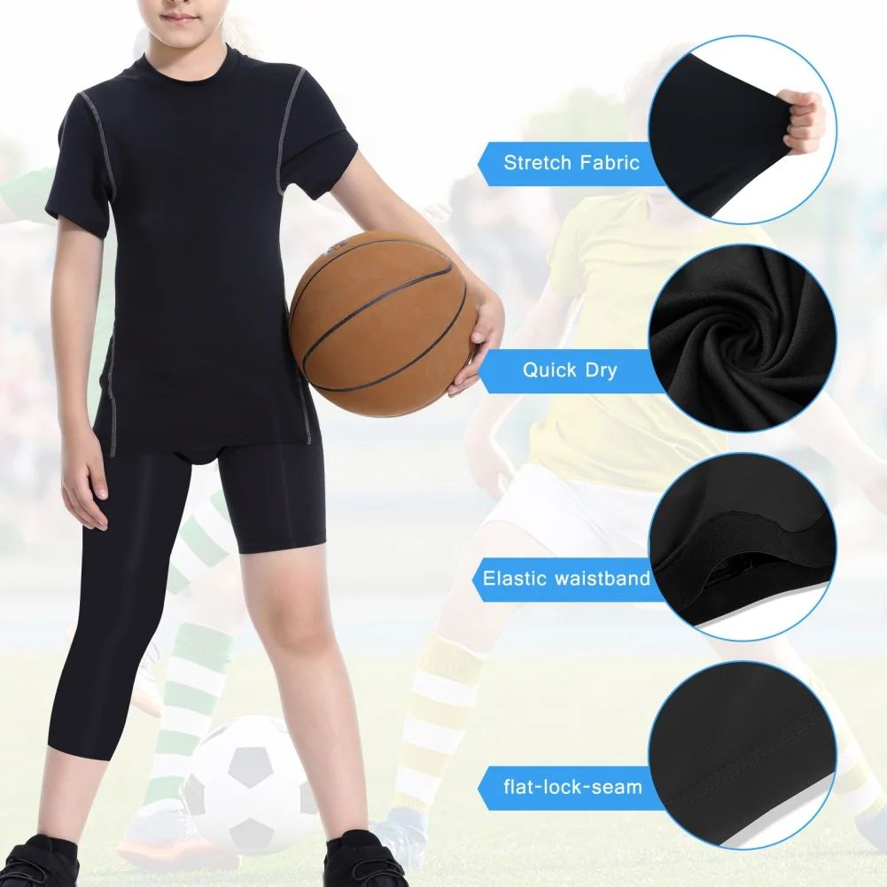 Single Leg Basketball Leggings Quick Drying 6-14 Years Teen Boys Running Football Yoga Fitness Compression Pants Sports