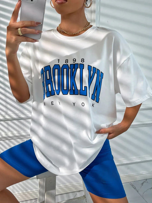 Vintage 1898 Brooklyn New York Womens T-Shirts Oversize American Short Sleeve Casual Clothing Street Woman Tops