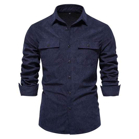 AIOPESON 2023 New Solid Color Shirt Corduroy Shirt for Men Business Casual Pocket Men's Shirt Thicken Autumn Men Shirt