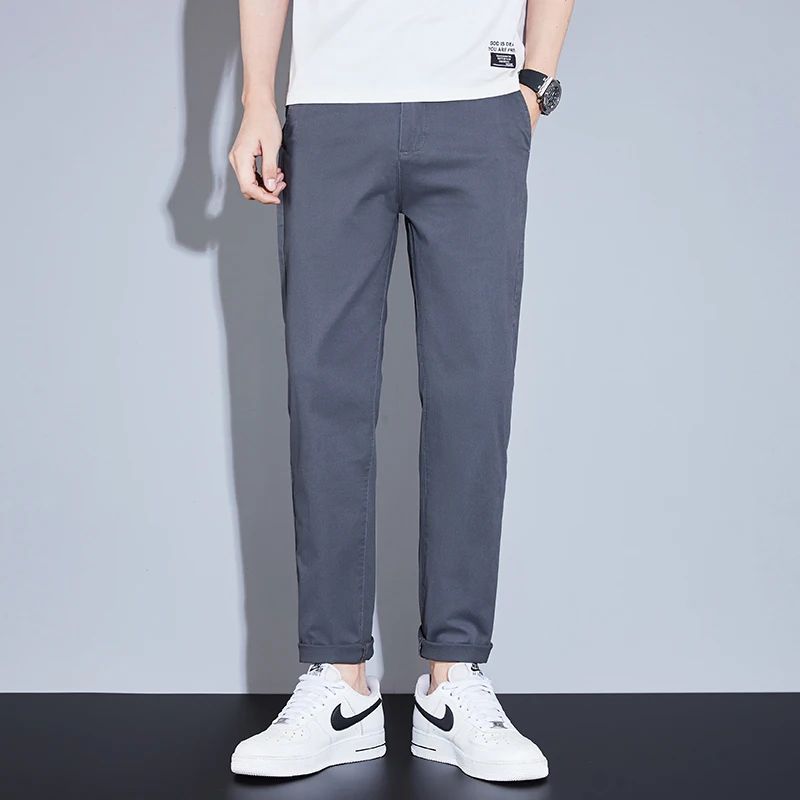 Casual Men Orange Loose Straight Business Pants Green Khaki Elastic Waist Trousers Soft Cotton Lyocell Fabric Korean Cargo Pants