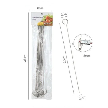 10pcs Meat Round Flat Roast Skewers Stick Stainless Steel BBQ Needle Barbeque Skewers Kitchen Utensils Outdoor Camping Picnic