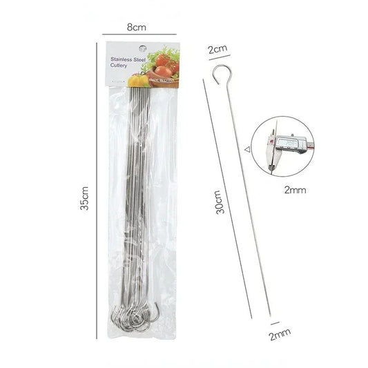 10pcs Meat Round Flat Roast Skewers Stick Stainless Steel BBQ Needle Barbeque Skewers Kitchen Utensils Outdoor Camping Picnic
