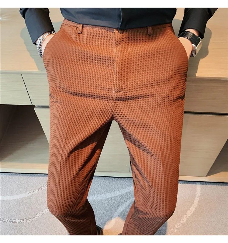 Men's Trendy High-end Feelslimming Plaid Suit Pants Casual Business Straight-leg Pants For Summer Lightweight Breathable