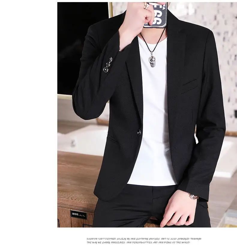 Men Blazer Slim Fit Fashion Business Handsome Gentleman Korean Version of British Style Leisure Slim Solid Color Wedding Work