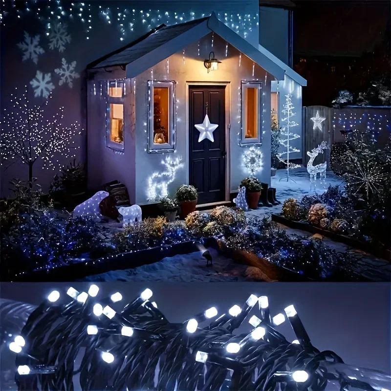 Solar Powered LED Flower Wreath Fairy Light String 50/100LED with 8 Modes Outdoor Garden Lights for Christmas Wedding Decoration