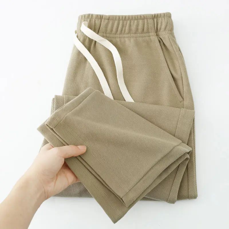 Men's Casual Pants Solid Elastic Waist Pocket Drawstring Loose Straight Sports Versatile Trouser Male Sweatpant Solid Breathable