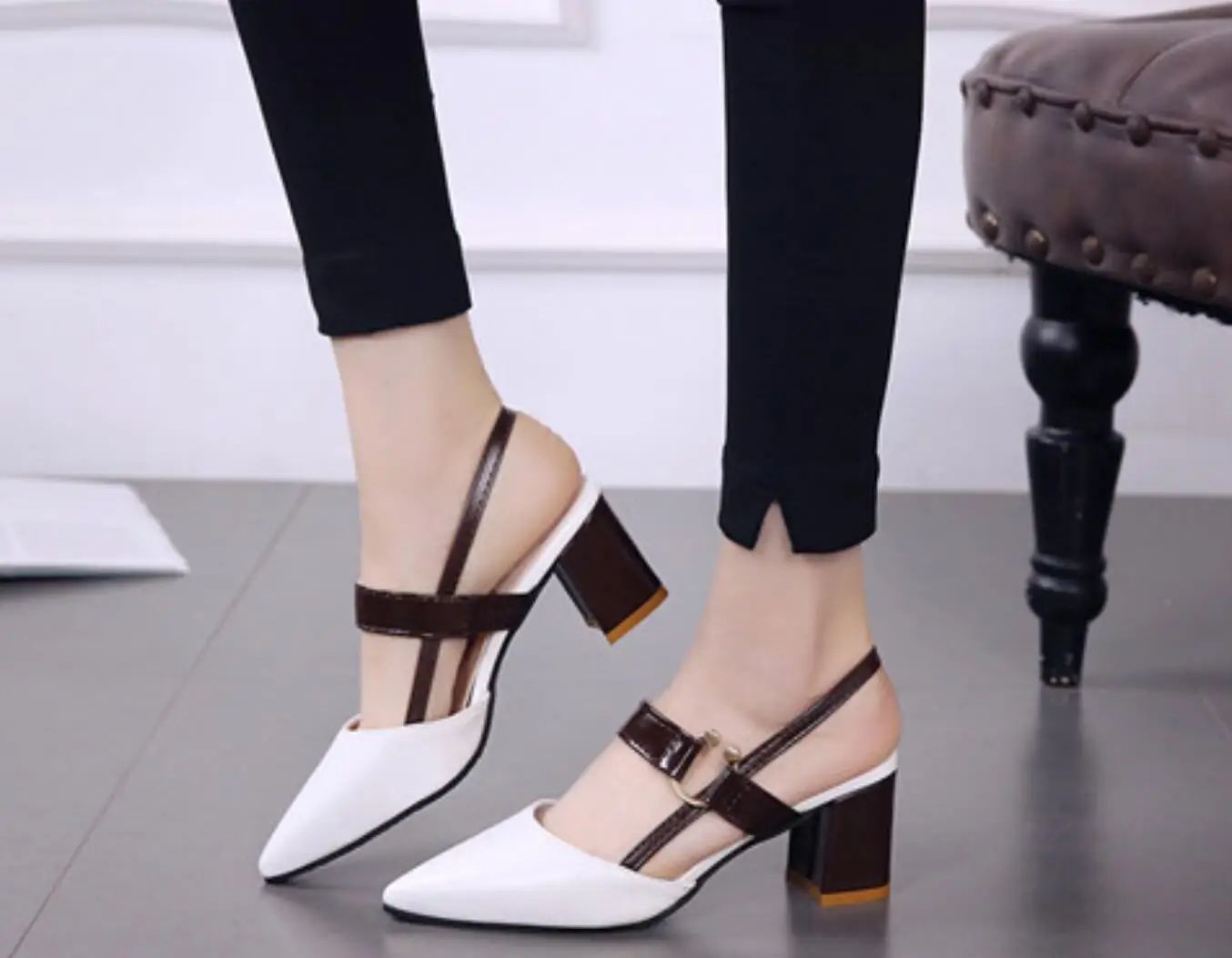 Women's Shoes Trend 2024 Shoe Genuine Leather Medium Heel Block Heels Mirror Luxury Designer Chunky Sandals Ladies Sexy Sandal