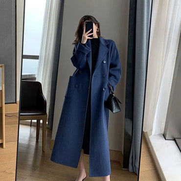 New Hot Sale Of The Season Women's Woolen Coat plus Size over Knee Length Loose Fit Slimming High End Fashionable Polyester Fibe