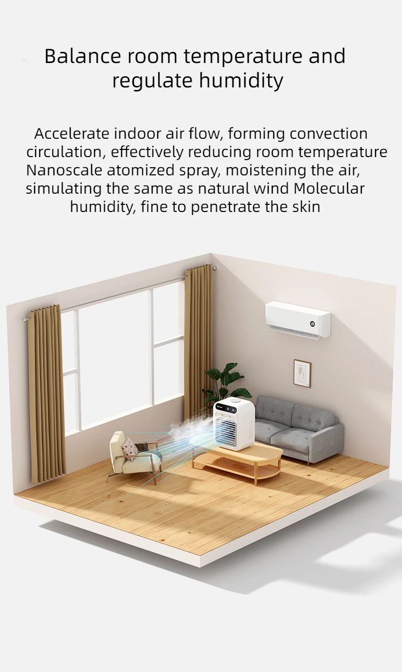 Ventilador de mesa USB Mini resfriador de ar com tanque de água Dispositivo de resfriamento pessoal portátil Bateria de lítio de 1800mAh Ventilador de operação de baixa voltagem