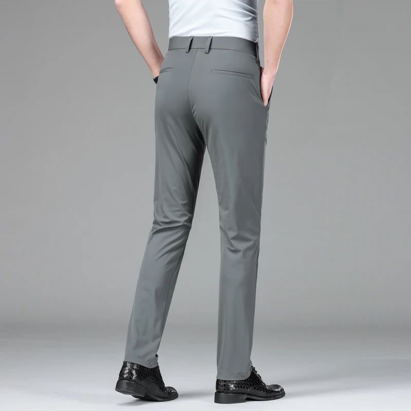 New Summer Men's Ice Silk High Stretch Business Suit Pants Male Army Green Blue Elastic Formal Office Straight Formal Trousers