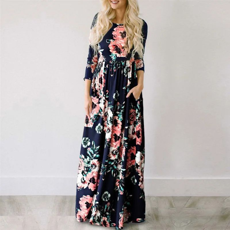 Women Summer Floral Print Maxi 2025 Loose White Boho Beach Dress Women Vintage