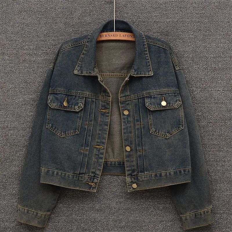 Blue Denim Top Women Autumn Classic Style Short Coat New Korean Fashion Chic Pockets O-Neck Female Ropa De Mujer Loose Jackets