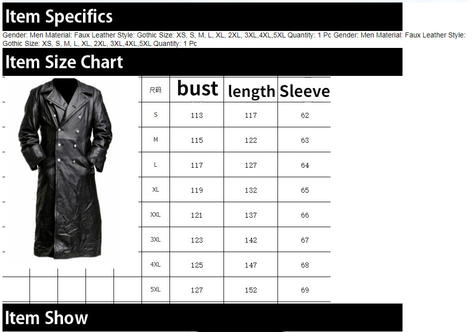 MEN'S GERMAN CLASSIC WW2 MILITARY UNIFORM OFFICER BLACK REAL LEATHER TRENCH COAT