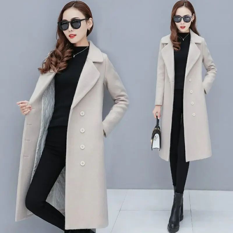 Medium-Length Women's Woolen Jacket Spring Autumn Winter Warm Simple Long Sleeve Overcoat Long Style For All Seasons