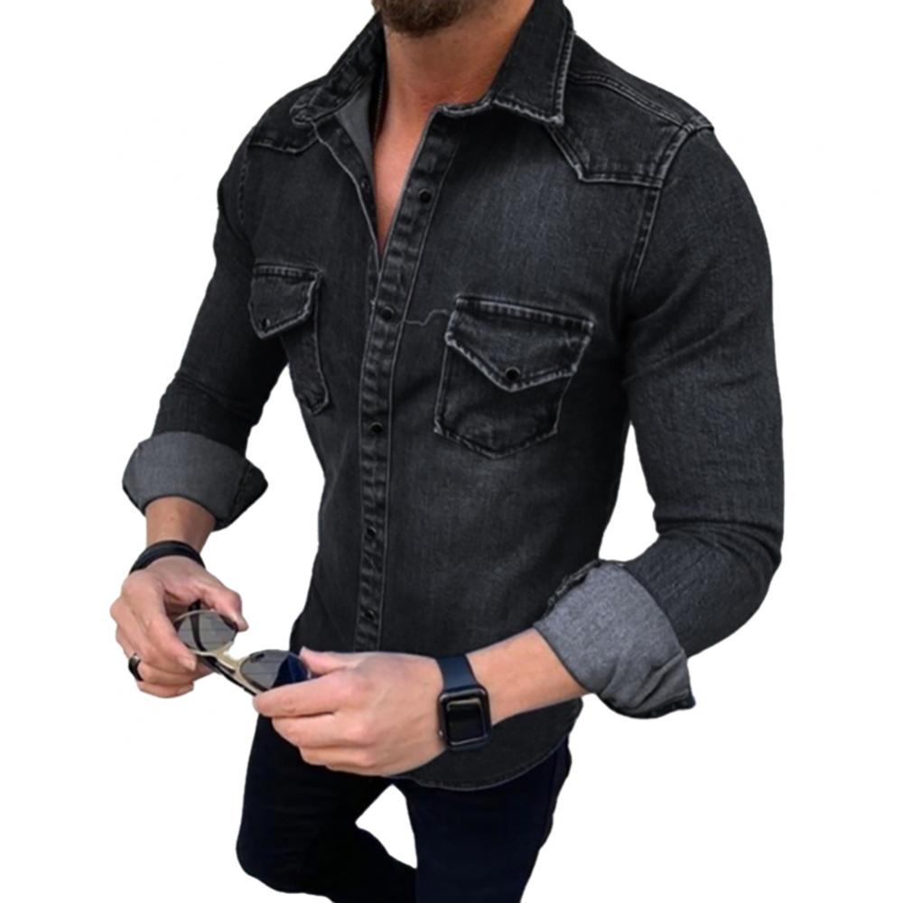 Spring Autumn Denim Shirts Men Top Long Sleeve Jeans Shirts for Men Single-breasted Casual Shirts chemise homme ??????? ???????