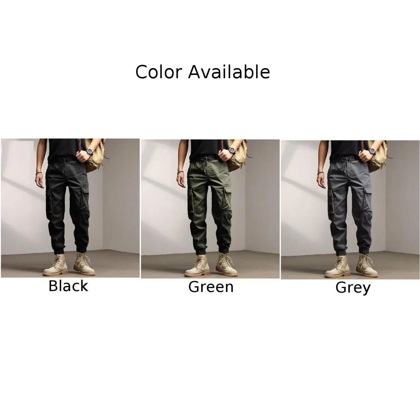 Solid Cargo Pants for Men Casual Loose Fit Ankle Banded Trousers Suitable for Spring and Autumn Grey Black Green