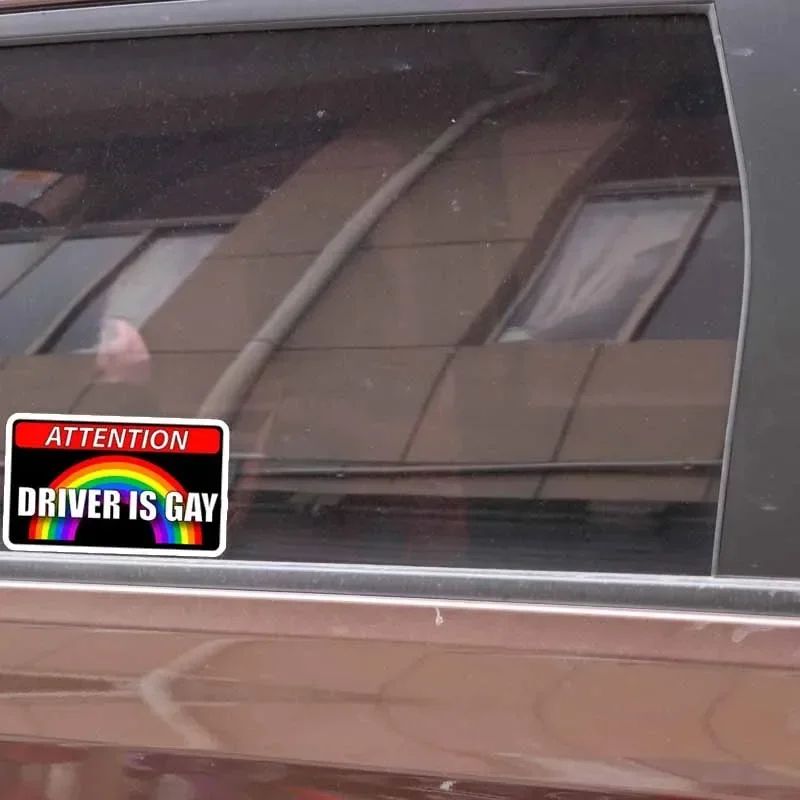 11.5x7.6CM Driver Is Gay Car Hood Creative Decals Auto Both Side Body Cover Scratches Stickers Window Trunk Logo Attention Mark