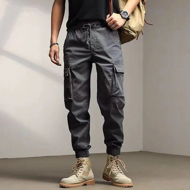 Solid Cargo Pants for Men Casual Loose Fit Ankle Banded Trousers Suitable for Spring and Autumn Grey Black Green