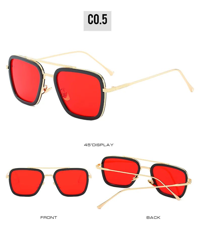 Sun Glasses Fashion Square frame Tony Stark Style Women Sunglasses Men Square Brand Design Sun Glasses Oculos Retro Male Iron