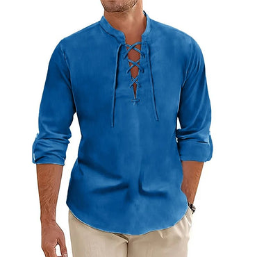 Men's Casual Long Sleeved TShirt Autumn Medieval Vintage Cotton Linen Shirts Halloween Streetwear Breathable Lace-up Streetwear