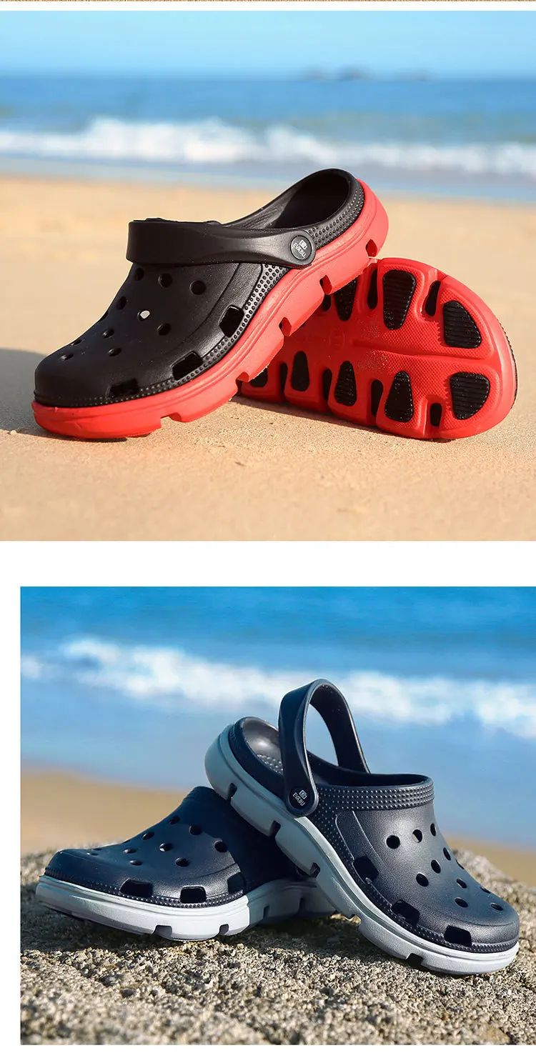 2024 Summer Plus Size Hollow Out Sandals Men's Breathable Slippers Trendy Thick Base Slip-On Beach Shoes Men's Footwear