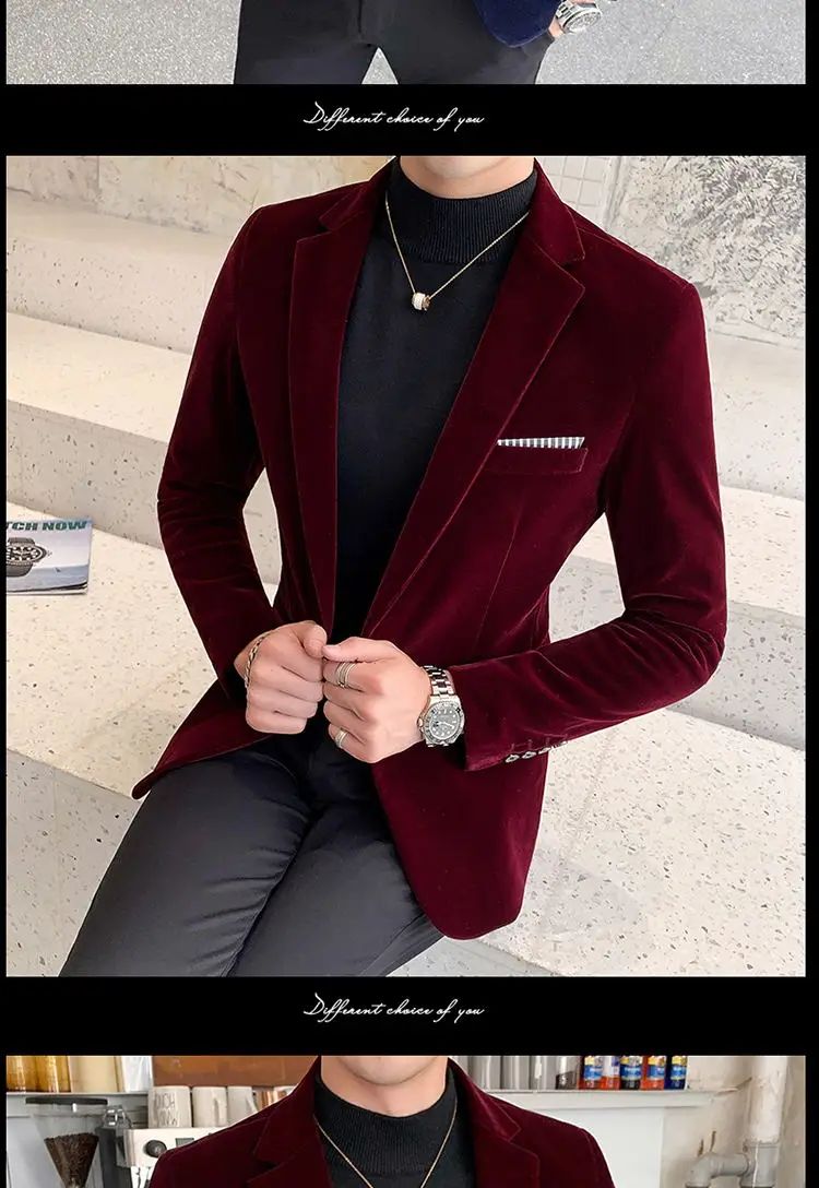 Mens Blazer Men's Fashion Business Corduroy Shirt Gentleman British Style Casual Slim-fit Wedding Work Mens Blazer Jacket 5XL