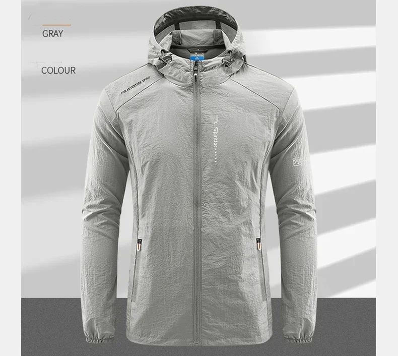 Men's UPF 50+ UV Protection Windbreaker Quick Dry Jacket Outdoor Sun-Protective Thin Hiking Fishing Cycling Hooded Sport Light